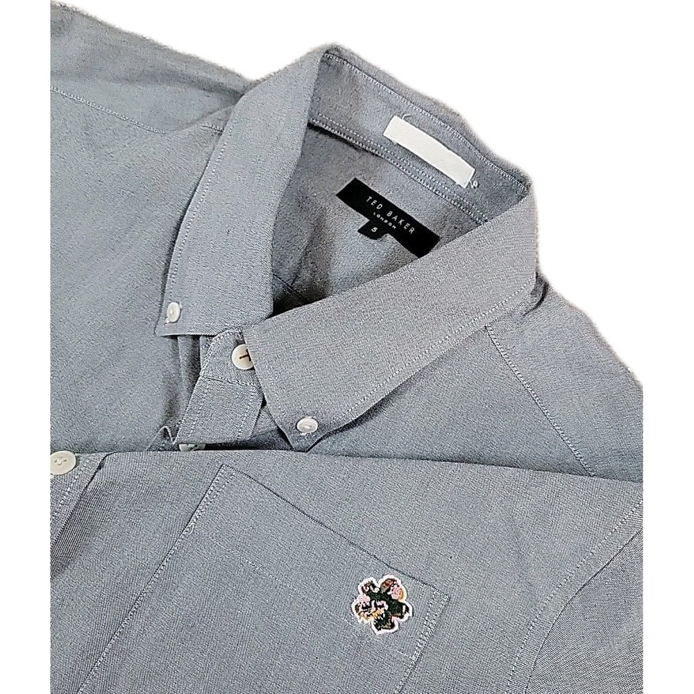 Ted Baker Oxford Shirt Caplet Size‎ 5 XL Gray Button Front Career, Logo